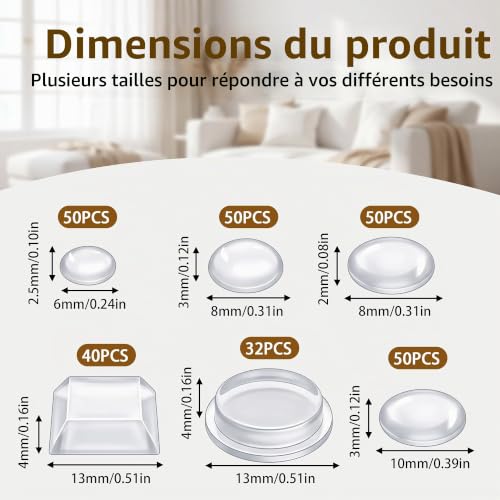 Auravale 272 Pièces Transparente Pieds Adhésifs Silicone 6 Tailles Placard – vue 2