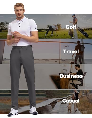 SPECIALMAGIC Golf Pants Men Stretch Slim fit Hiking Pants Lightweight Dress Casual Tapered Zipper Pockets 6