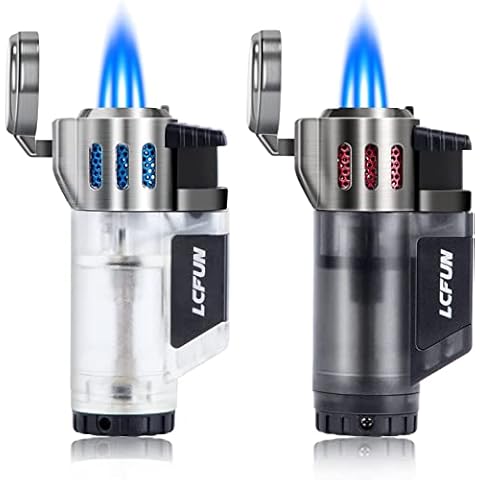 Jet Lighter 2 Pack Windproof Lighter 3 Flame Butane Torch Fire Lighter Refillable Gas Petrol Lighter Butane Not Included(Black&Silver) Cover