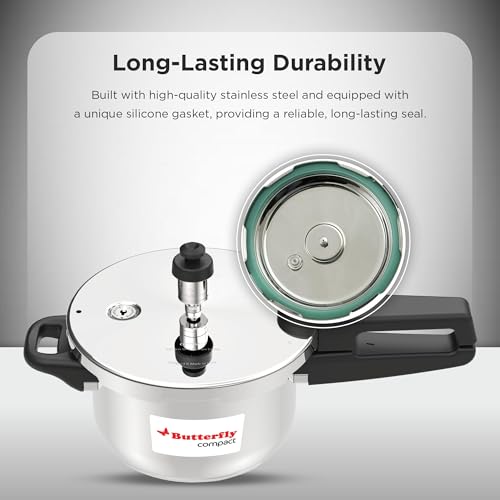 Image of Butterfly Compact 2 Litre Pressure Cooker | Stainless Steel | Gas stove and Induction Compatible base| Flat Lid design