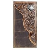 American Bison Tooled Side Rodeo Wallet with Conchos – Oil Pull Up – Durable, Stylish & RFID Protected (Buffalo Nikle, Brown)