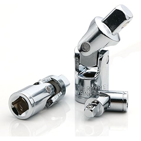 Universal Joint Set, Joint Adapter Ratchet Socket, Universal Sleeve Manual Tool Designed for All The Hexagonal Side Handle, 1/4-Inch, 3/8-Inch, 1/2-Inch Drive Set, 3-Piece, Chrome Vanadium Steel Cover