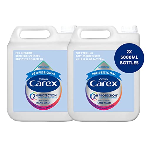 Carex 2 Hour Protection Antibacterial Professional Moisture Hand Wash Refills Liquid Hand Soap Eco Refill for Homes & Businesses With Vitamin E Bulk Buy Pack of 2 x 5 litres