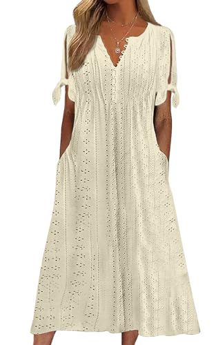 CheChury Kleid Damen Sommer Sommerkleid Strandkleid Midi Kleid Leicht Luftig Blusenkleid Sommerkleid Maxi Kurzarm Große Lang Maxikleid Strandkleid...