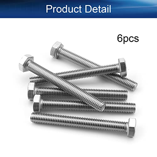Image of Bettomshin 6Pcs M8 x 70mm Hex Bolts, 304 Stainless Steel 1.25mm Thread Pitch Fully Threaded Metric Hex Head Screw Bolts, Hexagon Screw Bolt, Hex Tap Bolts, Silver, A2-70 (Overall Size 75.3x13x13mm)