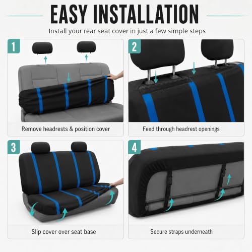 Image of FH Group Car Seat Covers Rear Set Cloth - Car Seat Covers with Removable Headrest,Universal Fit,Automotive SeatCovers,Washable Car SeatCover for SUV,Sedan,Van Blue