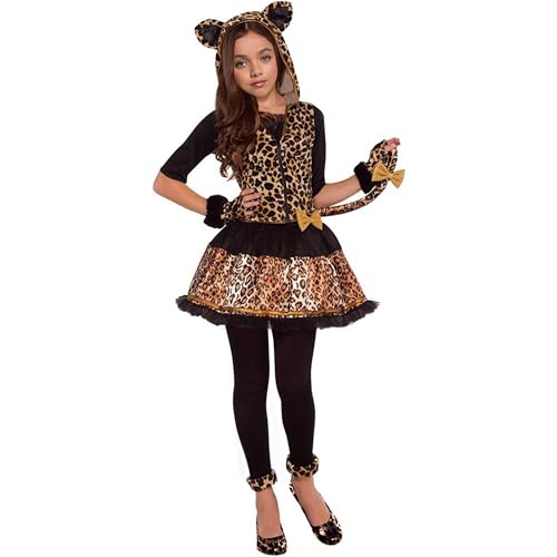 Lingway Toys Cheetah Costume for Girl's Halloween,Girl's Leopard Costume Dress with Tights,Glovelettes,Tail