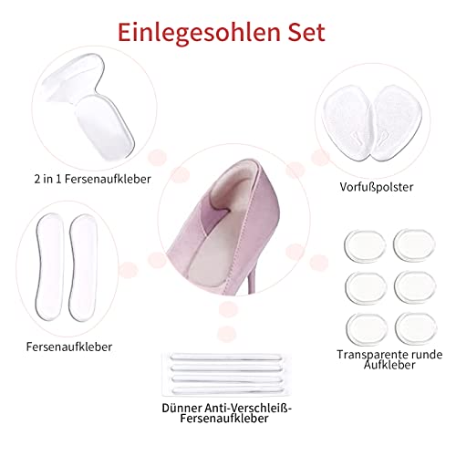 Antirutsch Einlagen Fußpflaster Set, Linderung von Fußschmerzen Geleinlagen, Antislip Silikon Einlegesohlen für Absätzschuhe (Transparent)