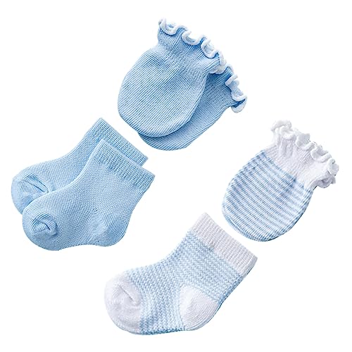 BESPORTBLE Calcetines y Guantes De Niño Niña Antideslizantes Color Azul Suave Algodón Para Recién Nacidos y Pequeños Protección Rasguños Para Manos y Pies