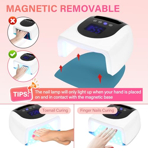 LIONVISON Lâmpada Uv para Unhas, Lâmpada Uv Recarregável para Unhas, Luz Uv Sem Fio de 96 W para Unh