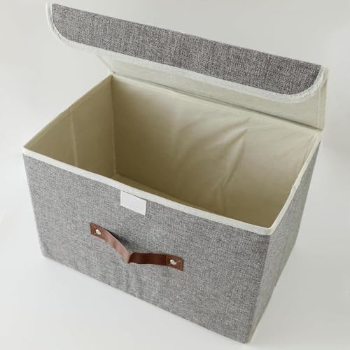 Image of Non Woven Multipurpose Foldable and Collapsible Storage Box Wardrobe Closet Organizer Stackable Basket /Bins with Lid & Front Handle for Clothes, Toys, Books (Grey, Set of 1)