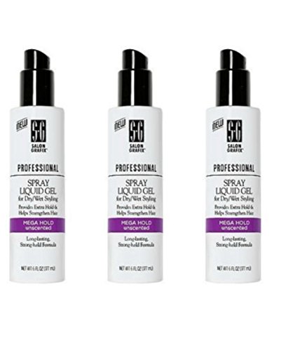 Salon Grafix Professional Spray Liquid Gel, Mega Hold, Unscented, 6 oz (Pack of 3)