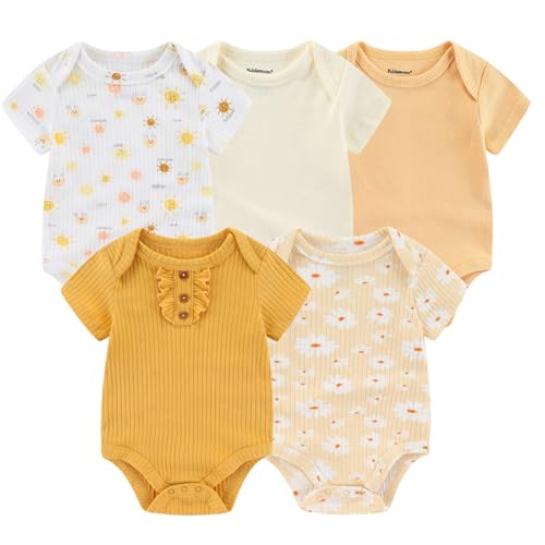 Image of Kiddiezoom Newborn Baby Unisex Cotton One-Piece Bodysuits Baby Gift 5-Pack Baby Clothes
