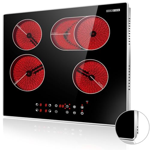 Electric Cooktop 30 Inch 5 Burner, Drop-in Electric Stove Top Burner Ceramic Glass Radiant Cooktop with Protection Metal Frame, Child Safety Lock, Timer,9000W,220V~240V Hard Wire, No Plug