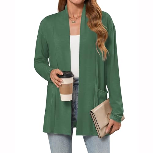 Cardigan Mujer Elegante Jersey Punto Mujer Largos Abierto Ligero Rebeca De Punto Larga Cómodo Tallas Grandes Chaqueta Cárdigan Manga Larga Suéteres con Bolsillos(Verde Oscuro,XL)