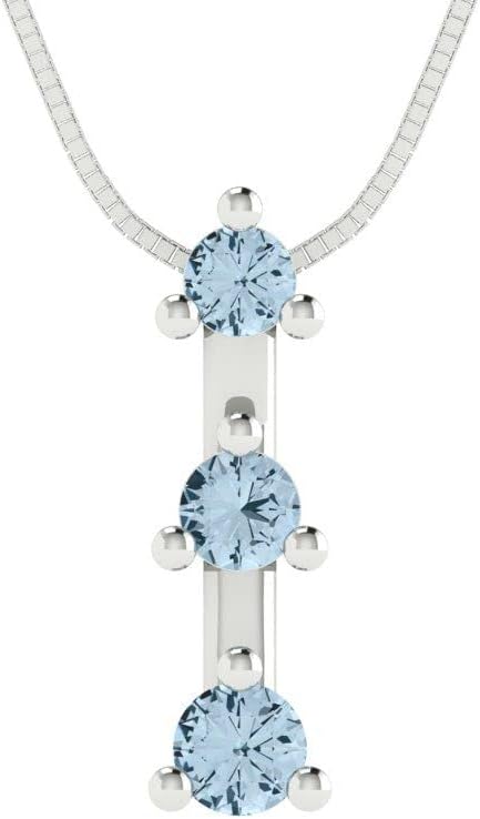 Clara Pucci 0.22 ct Brilliant Round Cut Synthetic Blue Moissanite 14k White Gold Pendant with 18" Chain