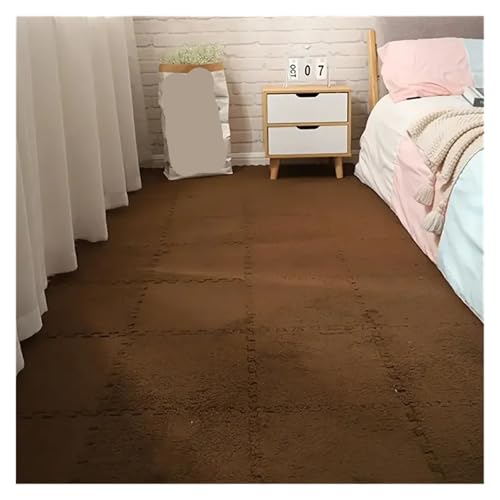 Tapis puzzle en mousse moelleux dalles carrées café