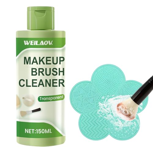 WEILAOK Limpiador Brochas Maquillaje, Makeup Brush Cleaner, Limpiador Líquido con Estropajo, Eficaz para Eliminar la Suciedad y las Impurezas Para Pinceles de Maquillaje, Esponja para Polvos, 150ml