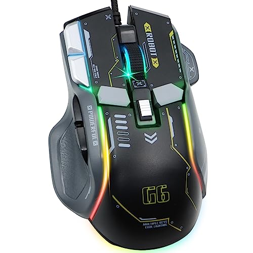 VEGCOO Wired Gaming Mouse, 12800 DPI Optical Gamer Mouse with 10 Programmable Buttons, Colorful RGB...