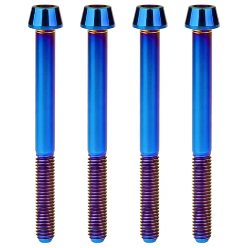 Image of Titanium Ti Bolt M5x9 16 18 20 25 30 35 40 45 50 55 60mm Tapered Head Screws Pack of 4 (M5x60mm, Burnt Blue)