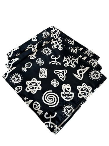 Silk Scarf for Women - Black White Silk Bandana with Taino Symbols, Festival Headwear, Puerto Rico Panoleta de Cabeza4