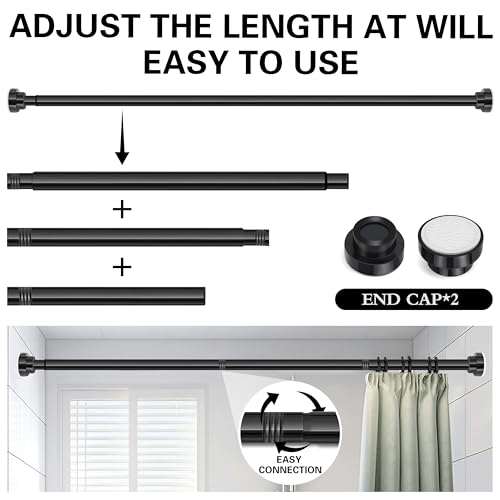 Stainless Steel Extendable Shower Curtain Rod Tension Pole (72cm-132cm) Black, including 2 Holders,Net Voile Curtains Rail,Adjustable Telescopic Rods Extendable for Kitchen Cupboard Bathroom Window - Image 3