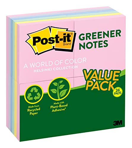Image of Post-it Greener Notes, 3 in x 3 in, Helsinki Collection, 24 Pads /Pack, 100 Sheets /Pad (654RP-24AP)
