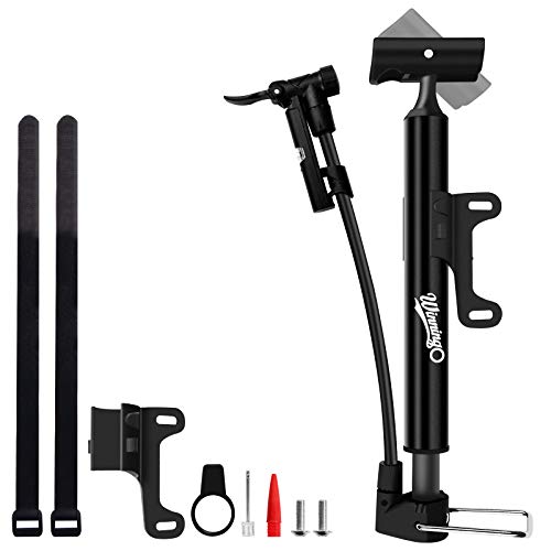 WINNINGO Portable Bike Floor Pump with Gauge 120PSI, Upgraded Mini Bicycle Floor Pump, High Pressure Aluminum Alloy Compat Floor Bicycle Air Pump fits Presta and Schrader Valve (Small)