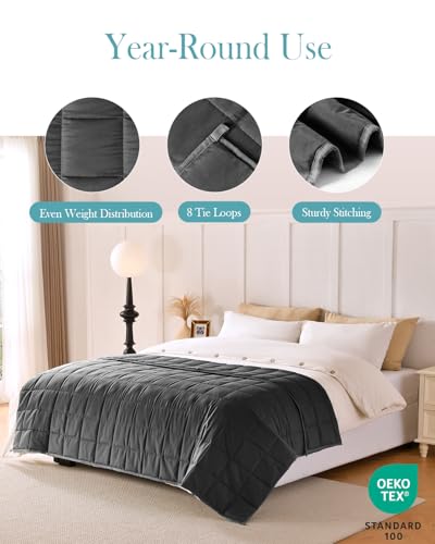 Image of Topblan Weighted Blanket for Adults 12lbs, Soft Cooling Breathable Weighted Throw for Sleeping, Machine Washable Heavy Blanket with Glass Beads for Summer, Sofa Bed, 48 inchx72 inch Twin Size, Black
