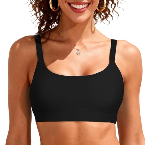 2026 Fashion Sports Swim Bra Classic Bikini Tops for Women Bathing Suits Top with Padded Crop Swimsuit Black M