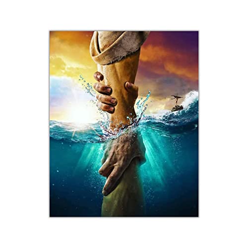 Impression sur toile Jésus Christ – Don'T Be Afraid Just Have Faith Give Me Your Hand Poster Peinture Religion Dieu Jésus Reaches In the Water Image Décoration murale sans cadre 23 x 30 cm