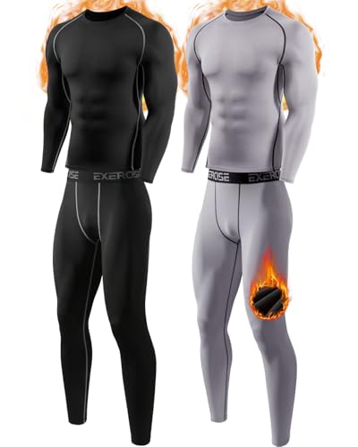 ATTIQOZI 1, 2 Pack Mens Thermal Underwear Long Johns Set Compression Pants and Long Sleeve Fleece...