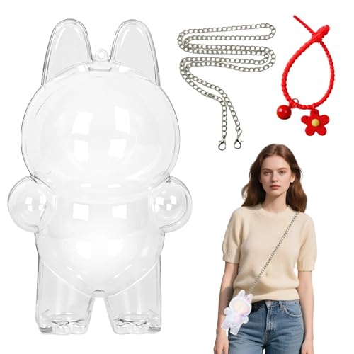 Eniyou Transparente Case für Labubu Spielzeugschutz Schutzhülle für LBB DREI Generationen im Stehen mit Schlüsselanhänger und Kette,Puppe Aufbewahrung Und Ausstellung Kann Diagonal/Taschenzubehör