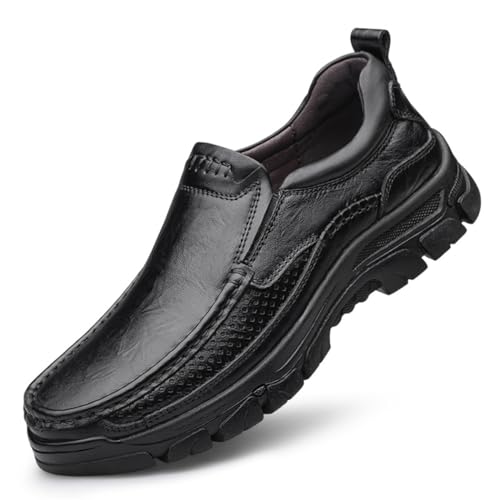 WNUKATO Chaussures pour Hommes Mocassins Confortables et Respirants Antidérapants et résistants à l'usure Chaussures en Cuir décontractées fabriquées à la Main Noir 42 EU