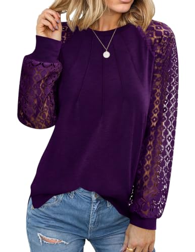 Image of HOTOUCH Women's Lace Long Sleeve Spring Dressy Casual Business Work Trendy Shirts | Womens Tops, School Outfits for Teachers, Boho Tops for Women, Fall Business Casual, Blouses for Women Dressy Casual Western