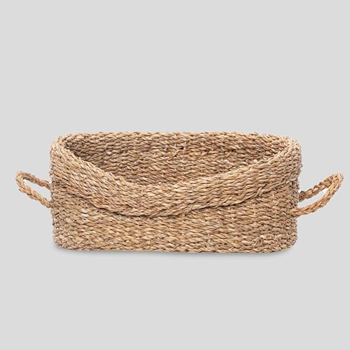 SMART Q CLASSIC Handwoven Seagrass Pet Bed with Handles, Oval (Seagrass Oval, L)