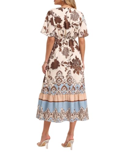 Image of Women's Summer Short Sleeve Maxi Floral Flowy Dresses with Pockets