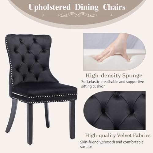 Kccvelvetdiningchairssetof4upholsteredhighendtufteddiningroomchairwithnailheadbackringpulltrimsolidwoodlegsnikkicollectionmodernstyleforkitchenblack Urban Country Home Decor Kcc velvet dining chairs set of 4 upholstered high end tufted dining room chair with nailhead back ring pull trim solid wood legs nikki collection modern style for kitchen black urban country home decor