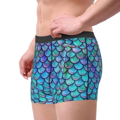 Mermaid Teal Fish Scale Print Men's Sexy Underwear Classical Boxer Briefs Stretch Support Trunks4