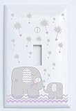 Single Toggle Purple and Grey Dandelion Elephant Light Switch Plates Covers/Elephant Nursery Decor (Purple Dandelion Elephant)