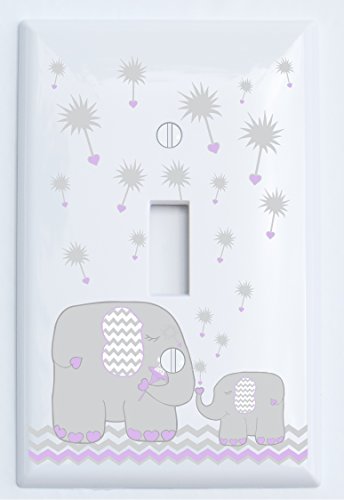 Single Toggle Purple and Grey Dandelion Elephant Light Switch Plates Covers/Elephant Nursery Decor (Purple Dandelion Elephant)