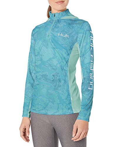 Huk Womens Subphantis Icon X Camo Hoodie | Long-Sleeve Performance Shirt with UPF 30+ Sun Protection & Moisture Transport, Boca Grande, Small