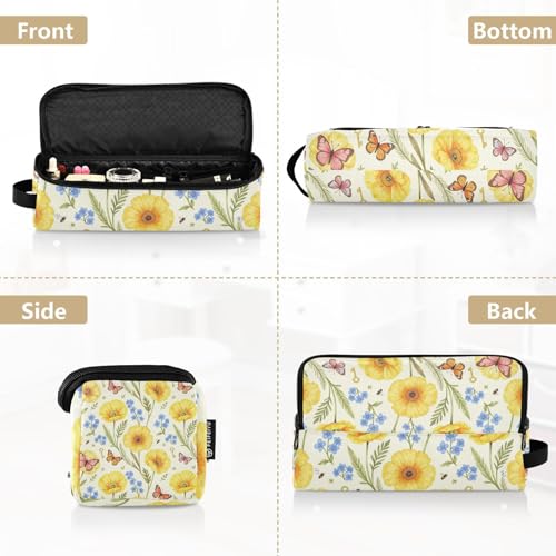 Bolsa de Viaje para Herramientas de Cabello y Tapete Resistente al Calor con Cierre, Funda de Doble Capa para Planchas, Rizador y Alisadores de Cabello, Amarillo con Flores, Mariposas y Abejas miniatura 5