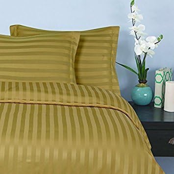 Elegance Linen Best, Softest, Coziest Stripe Duvet Cover Ever! 1500 Thread Count Egyptian Quality Luxury Wrinkle Resistant, Full/Queen, Gold