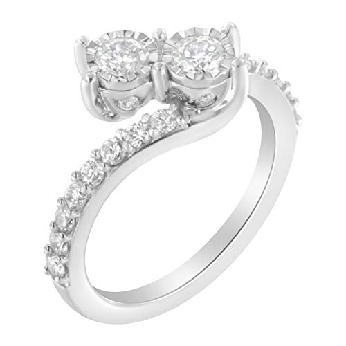 Haus of Brilliance 10K White Gold Two-Stone Miracle-Set Diamond Bypass Ring (1 Cttw, H-I Color, I1-I2 Clarity) - Size 7