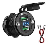 【Breite Anwendung und Sicherheit】 Unsere 12v USB-Buchse passt auf die meisten Fahrzeuge mit einer Spannung von DC 12-24V, wie Autos, Boote, Fahrräder, Geländewagen, Geländefahrzeuge, Wohnmobile und Motorräder usw. Intelligenter Schutz IC mit 10A Sicherung schützt Ihre Gerätevon Kurzschluss, über Hitze, Überstrom-, Niederspannung, überPOS=TRUNC und überPOS=TRUNC.Die Zertifizierung durch CE / FCC / ROHS.