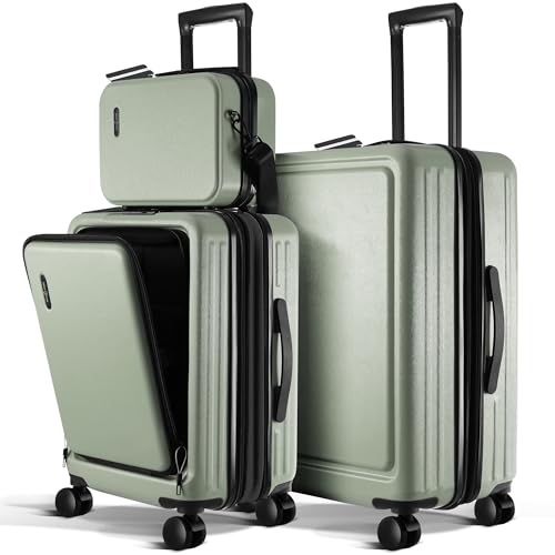 Image of Luggage Sets 3 Piece, 20 Inch Carry on Luggage and 24 Inch Suitcases with Wheels Spinner, Durable Hard Shell Suitcase Set, Expandable Travel Suitcase, Sage Green