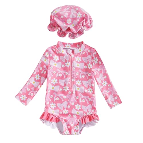 Generisch Traje de baño UV para bebé con sombrero para el sol UPF 50+ traje de baño para bebé, traje de baño UV, traje de baño para niña, traje de baño para bebé, traje de baño para niñas, E-hot Pink