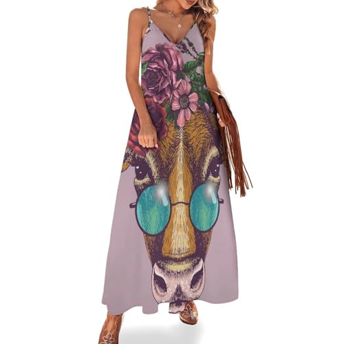 Robe maxi plage et voyages style vache fleur sans manches pour été