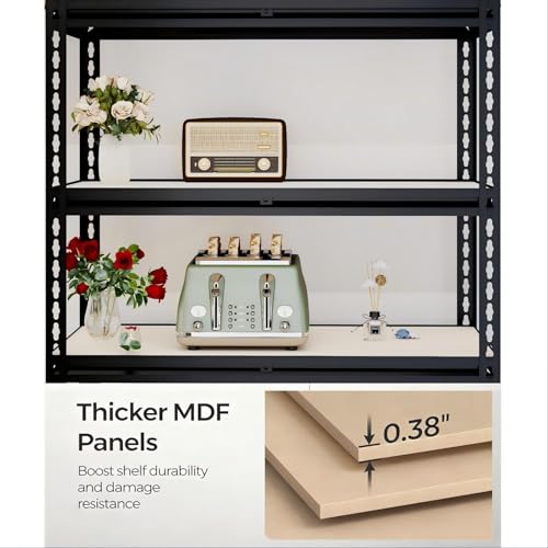 Image of 5-Tier Adjustable Metal Storage Rack, 2000 lbs Capacity, Heavy-Duty Garage Shelving, Black, 28 inchW x 11.8 inchDx 59.8 inchH, Suitable for Kitchen Storage, Basement, Multi-Functional Storage Rack.